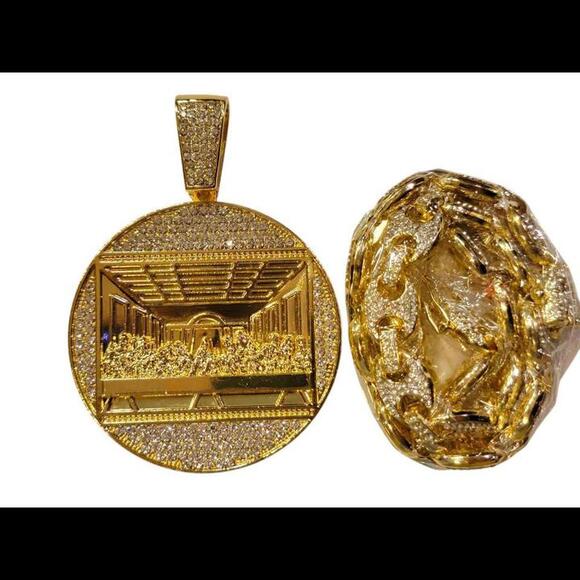 New Jesus The Last Supper Yellow Gold Tone Bling Iced Out Necklace - Picture 5 of 6